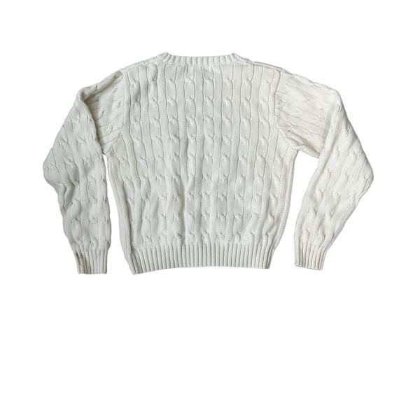Polo Ralph Lauren Cable Knit Cream Sweater Size 7 Kids Classic Preppy Crewneck - Picture 2 of 5
